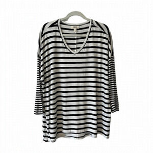Style & Co. Black & White Striped Shirt 3/4 Sleeve  - Size Medium